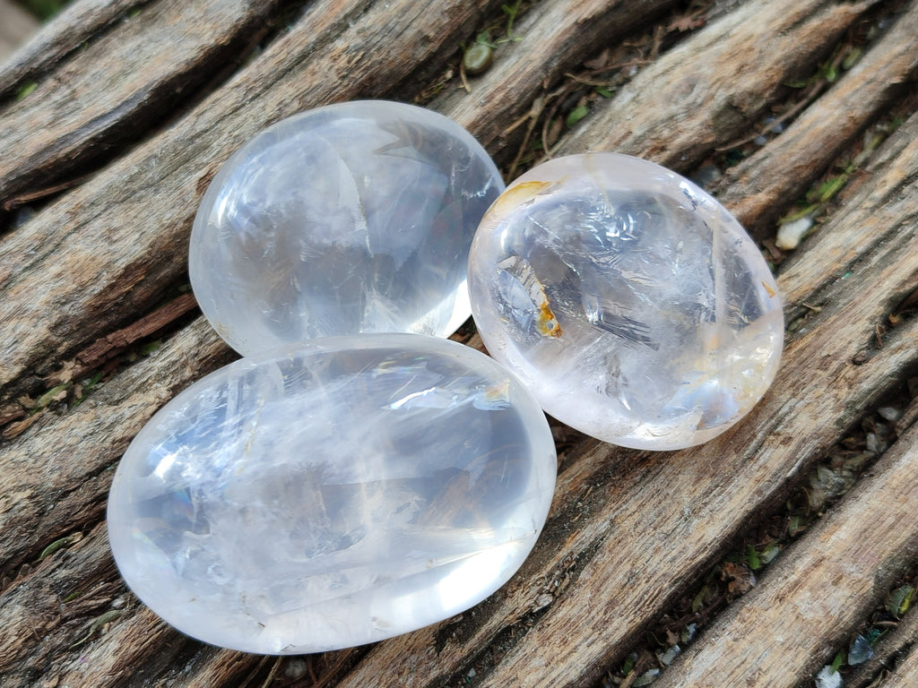 Polished Pearl Girasol Quartz Crystal Palm Stones x 25 From Ambatondrazaka, Madagascar - Toprock Gemstones and Minerals 