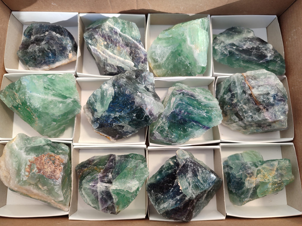 Natural Fluorescent Watermelon Fluorite Cobbed Specimens x 12 From Uis, Namibia - Toprock Gemstones and Minerals 