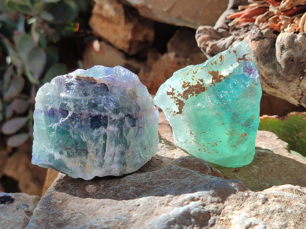 Natural Fluorescent Watermelon Fluorite Cobbed Specimens x 12 From Uis, Namibia - Toprock Gemstones and Minerals 