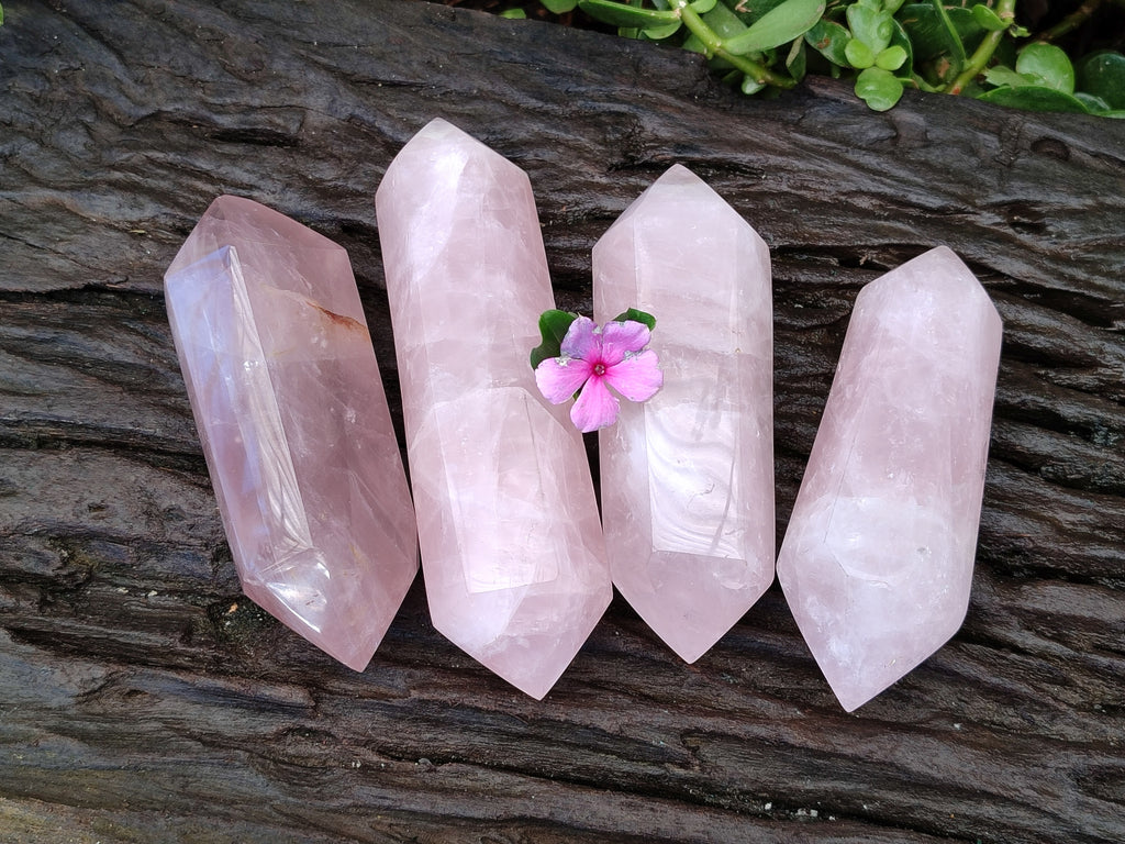 Polished Double Terminated Rose Quartz Points x 4 Ambatondrazaka, Madagascar - Toprock Gemstones and Minerals 