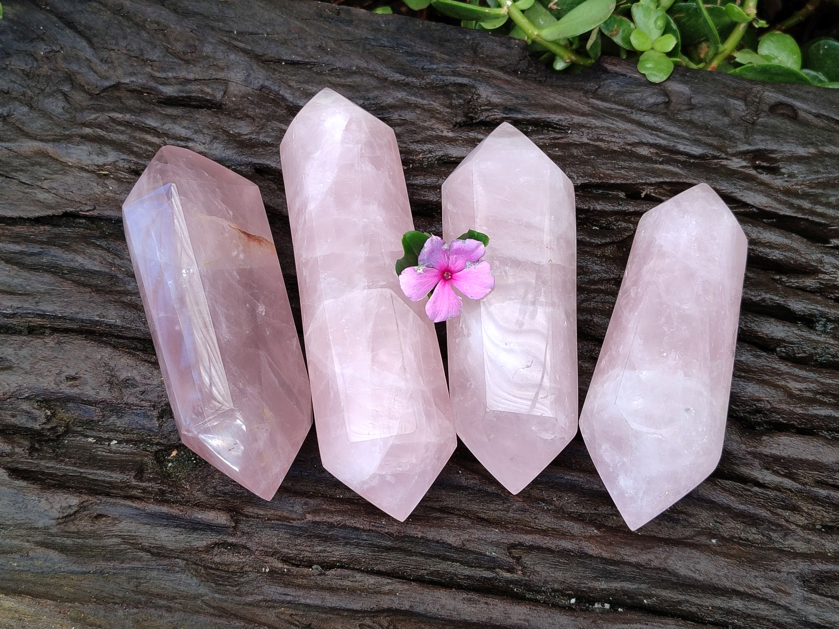 Polished Double Terminated Rose Quartz Points x 4 Ambatondrazaka, Madagascar - Toprock Gemstones and Minerals 