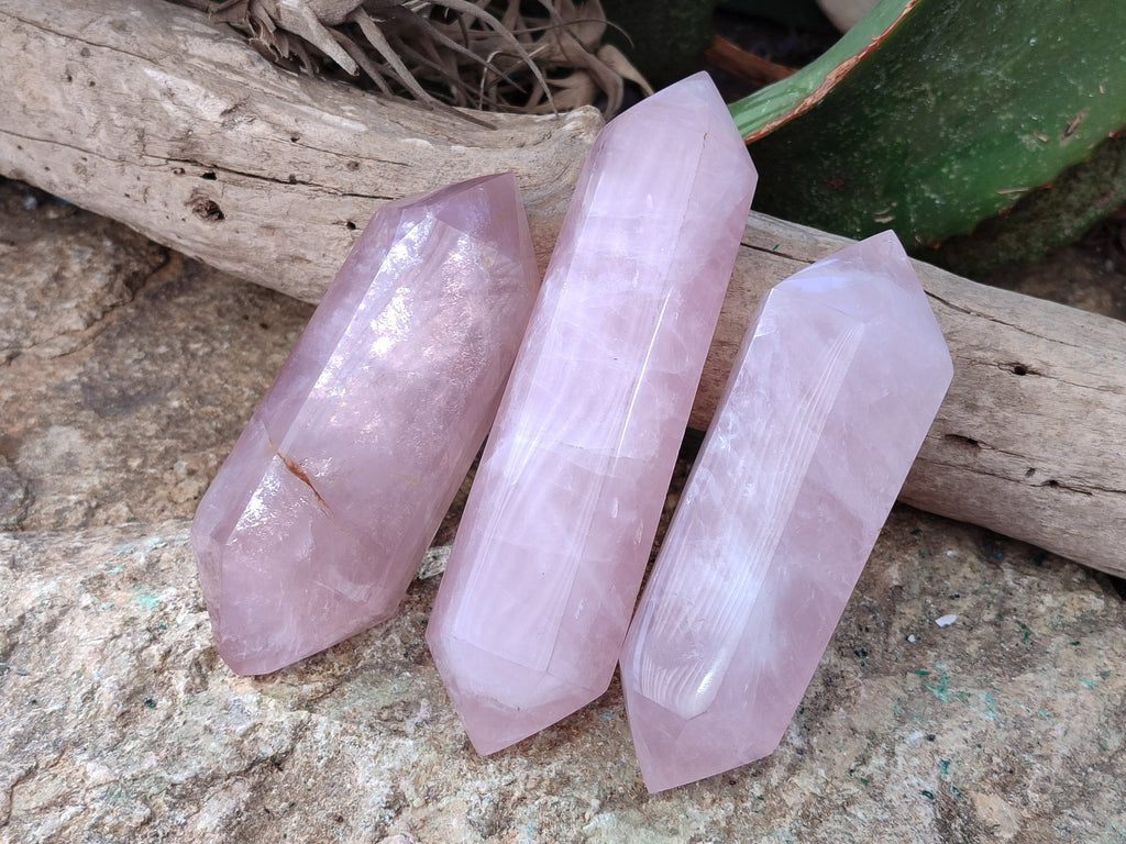 Polished Double Terminated Rose Quartz Points x 4 Ambatondrazaka, Madagascar - Toprock Gemstones and Minerals 