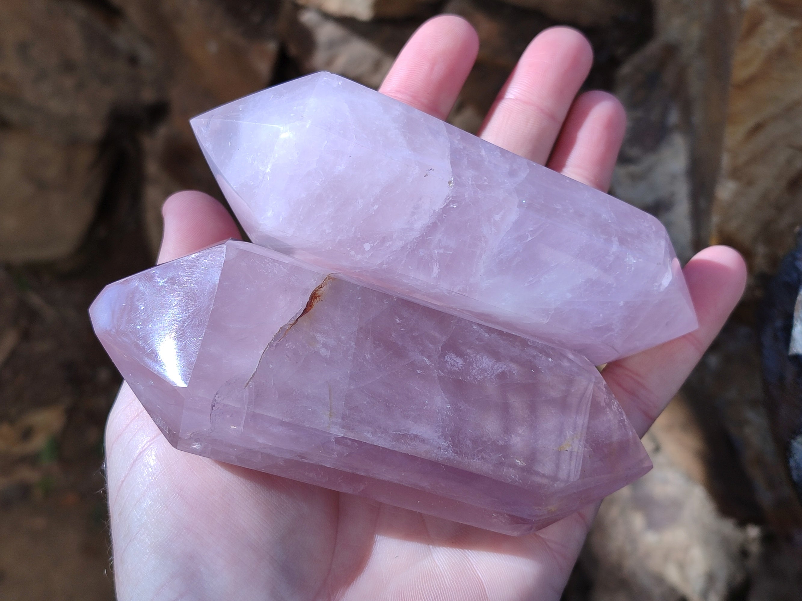 Polished Double Terminated Rose Quartz Points x 4 Ambatondrazaka, Madagascar - Toprock Gemstones and Minerals 