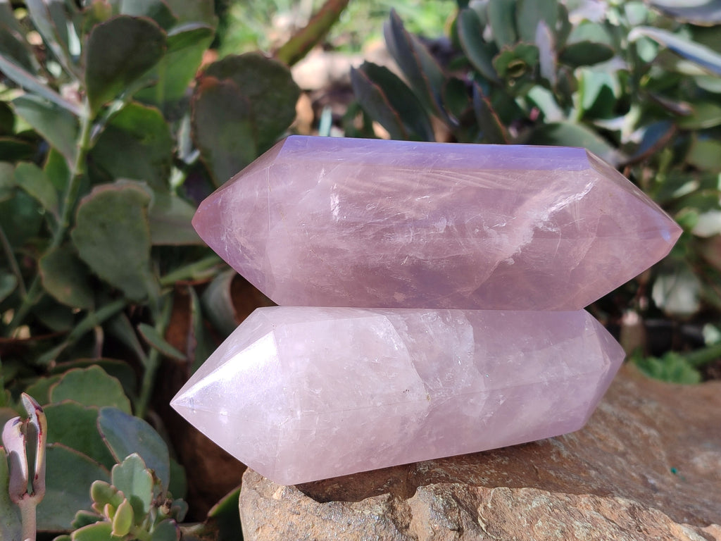 Polished Double Terminated Rose Quartz Points x 4 Ambatondrazaka, Madagascar - Toprock Gemstones and Minerals 