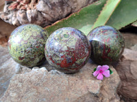 Polished Bastite Dragons Blood Stone Sphere-Ball x 3 From Tshipise, South Africa - Toprock Gemstones and Minerals 