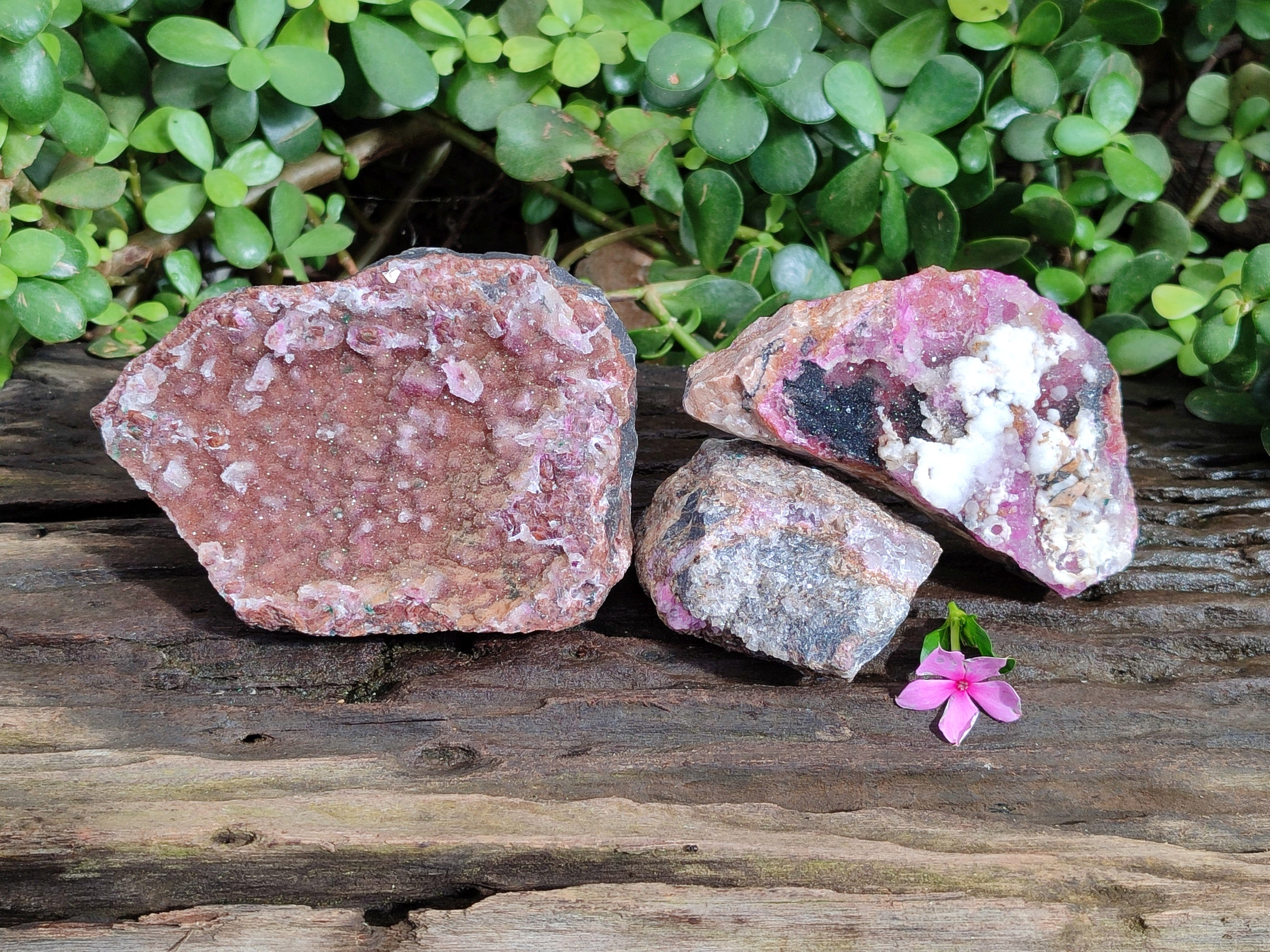 Natural Salrose Cobaltion Dolomite with malachite Specimens x 3 From Kakanda, Congo - Toprock Gemstones and Minerals 