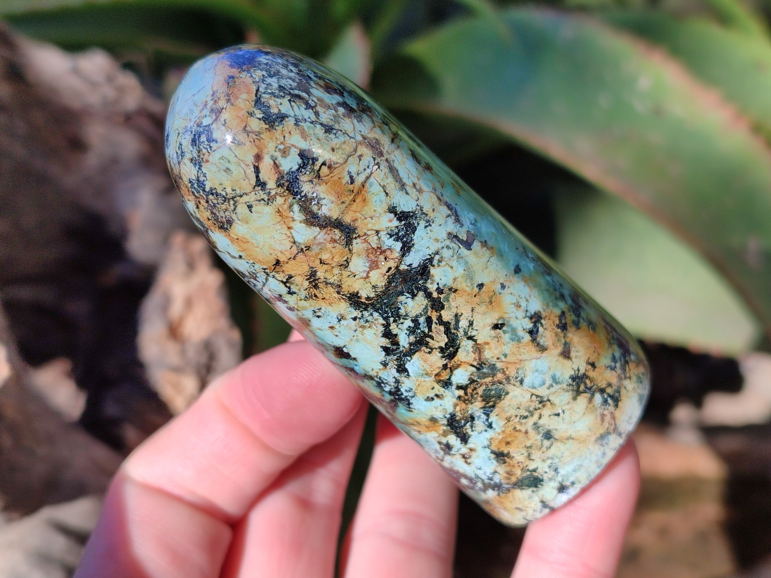 Polished "African Turquoise" Chrysocolla Standing Free Forms x 3 From South Africa - Toprock Gemstones and Minerals 