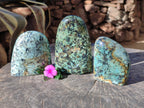 Polished "African Turquoise" Chrysocolla Standing Free Forms x 3 From South Africa - Toprock Gemstones and Minerals 
