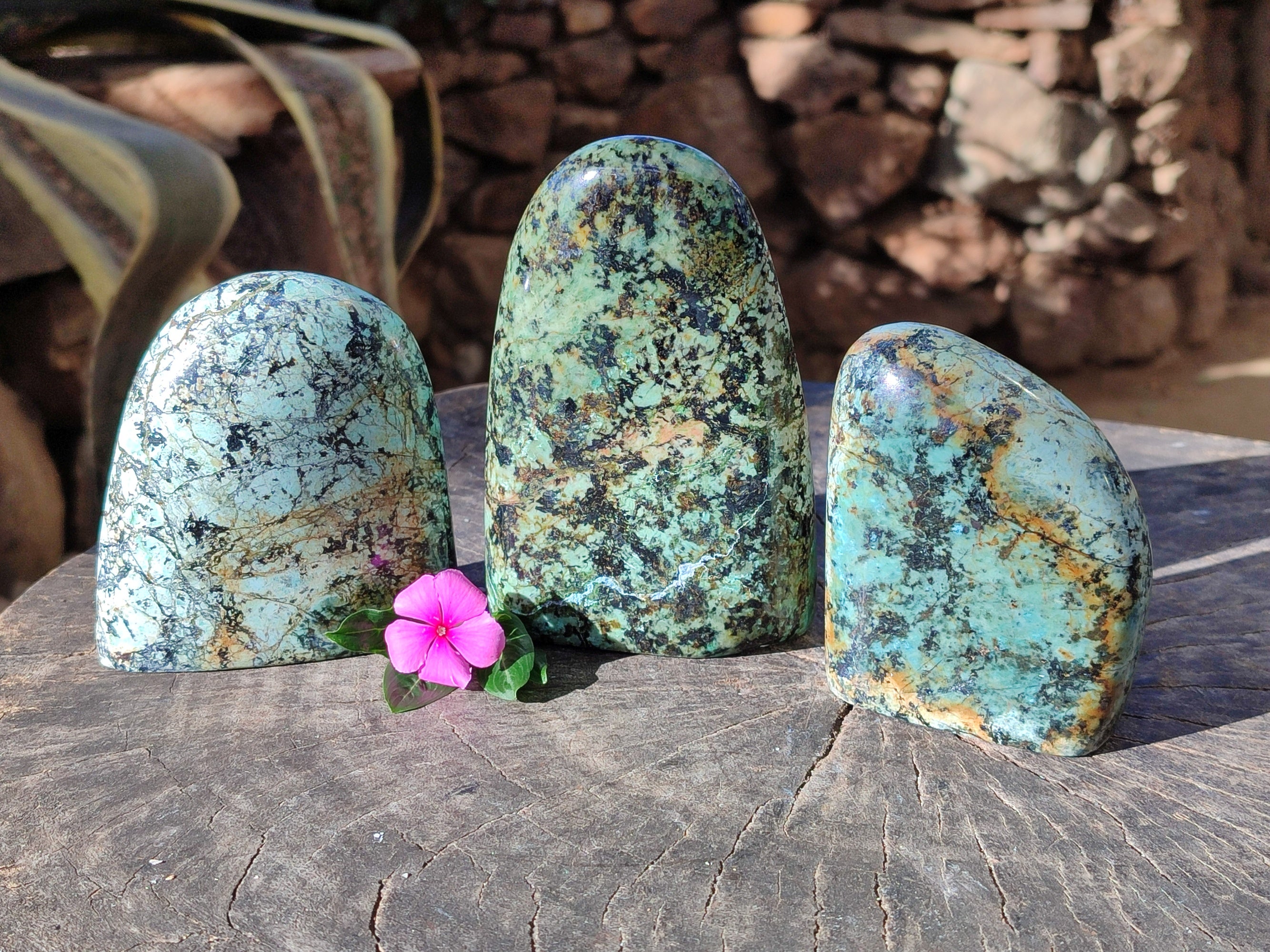 Polished "African Turquoise" Chrysocolla Standing Free Forms x 3 From South Africa - Toprock Gemstones and Minerals 