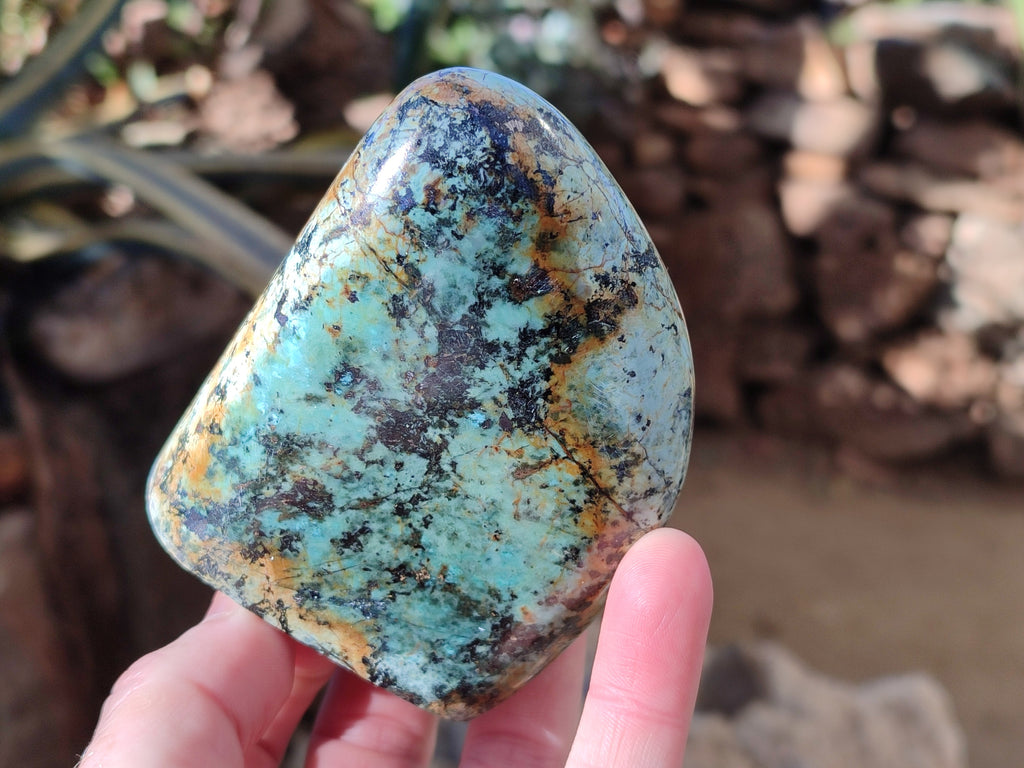 Polished "African Turquoise" Chrysocolla Standing Free Forms x 3 From South Africa - Toprock Gemstones and Minerals 