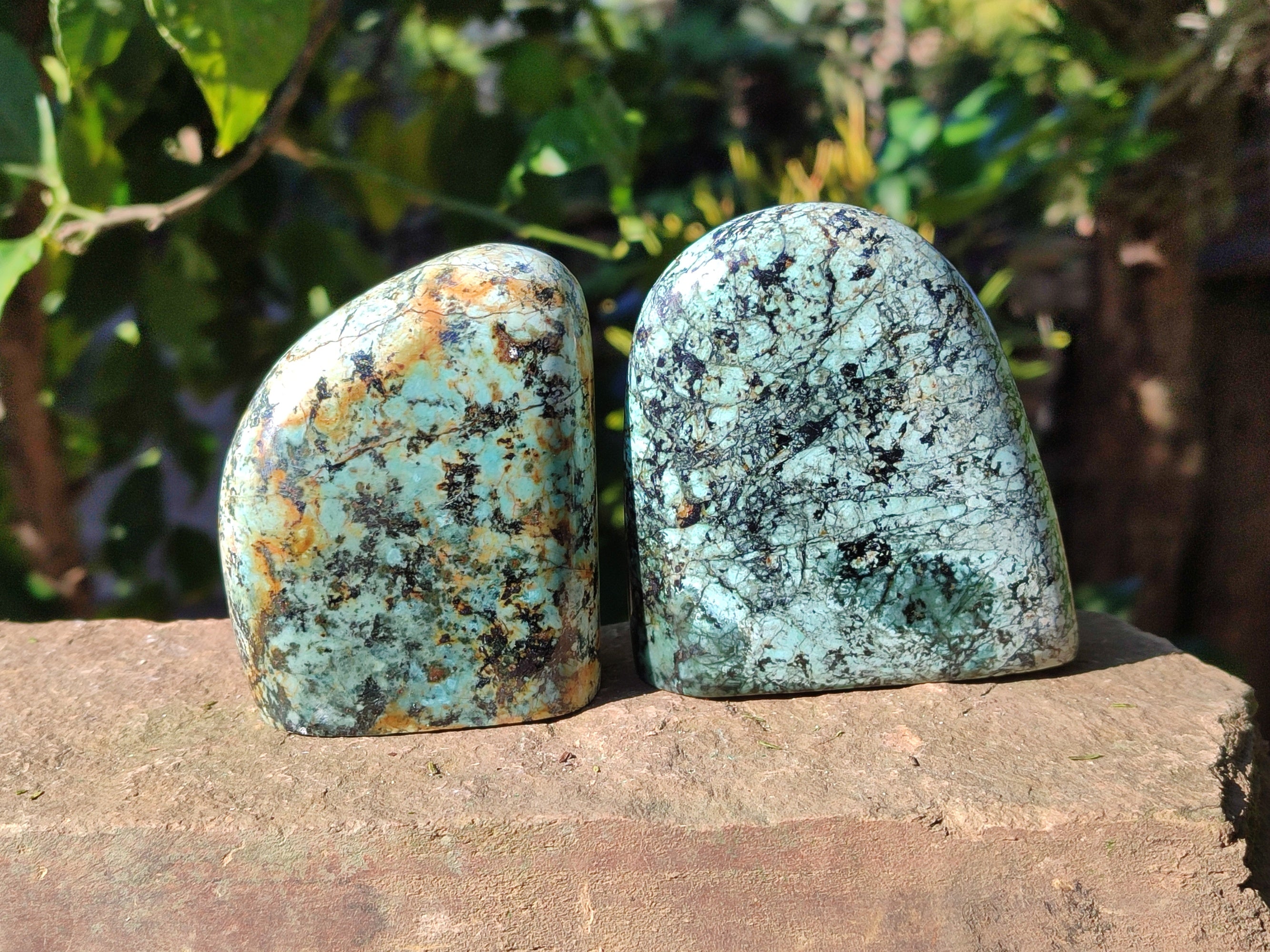 Polished "African Turquoise" Chrysocolla Standing Free Forms x 3 From South Africa - Toprock Gemstones and Minerals 
