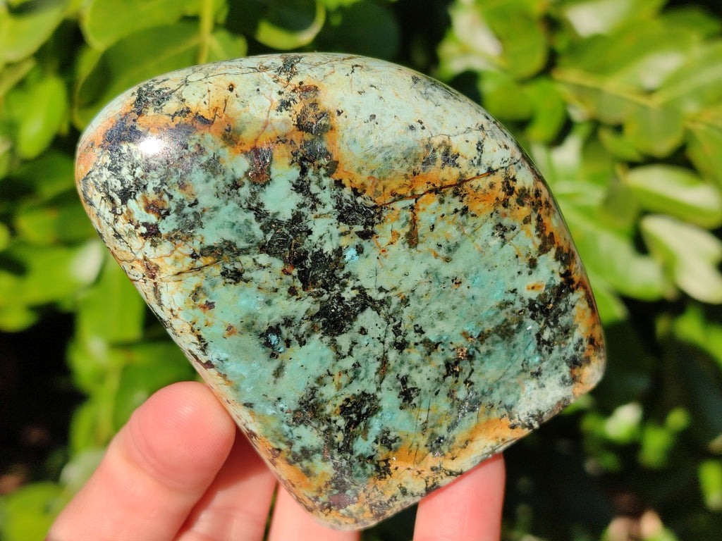 Polished "African Turquoise" Chrysocolla Standing Free Forms x 3 From South Africa - Toprock Gemstones and Minerals 