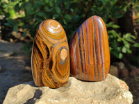 Polished Banded Tiger Iron with Tigers Eye Standing Free Forms x 3 From South Africa - Toprock Gemstones and Minerals 