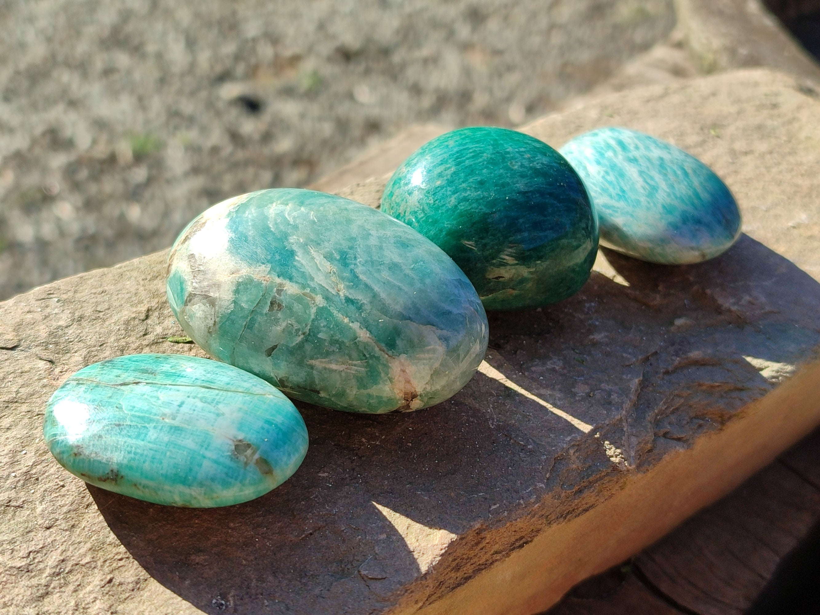 Polished Amazonite Palm Stones x 24 From Madagascar - Toprock Gemstones and Minerals 