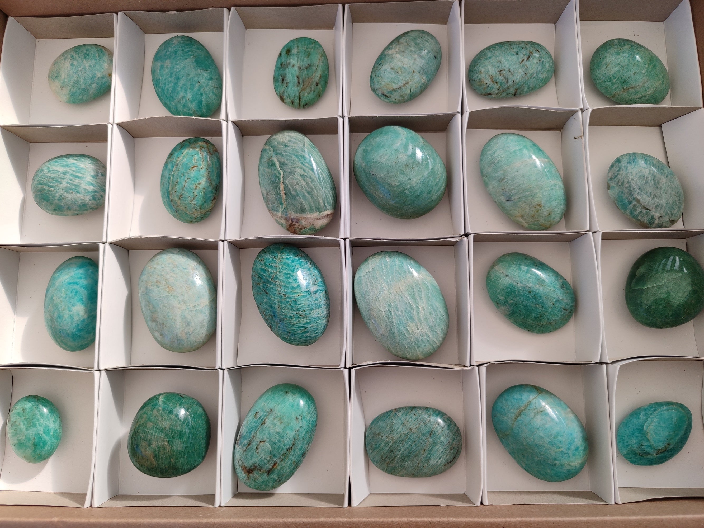 Polished Amazonite Palm Stones x 24 From Madagascar - Toprock Gemstones and Minerals 