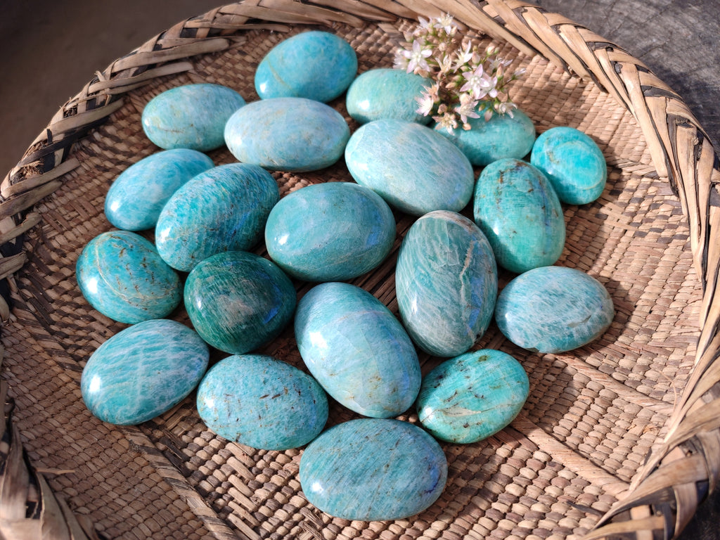 Polished Amazonite Palm Stones x 24 From Madagascar - Toprock Gemstones and Minerals 