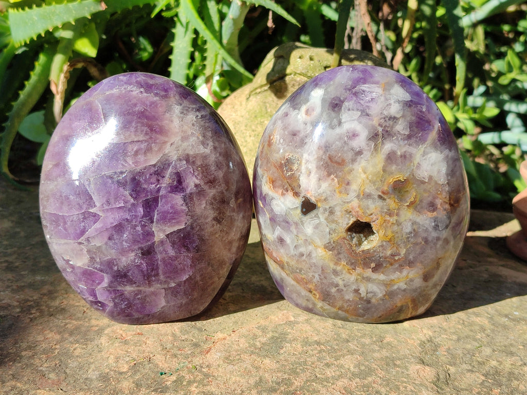 Polished Chevron Amethyst Standing Free Form x 2 From Ankazobe, Madagascar - Toprock Gemstones and Minerals 