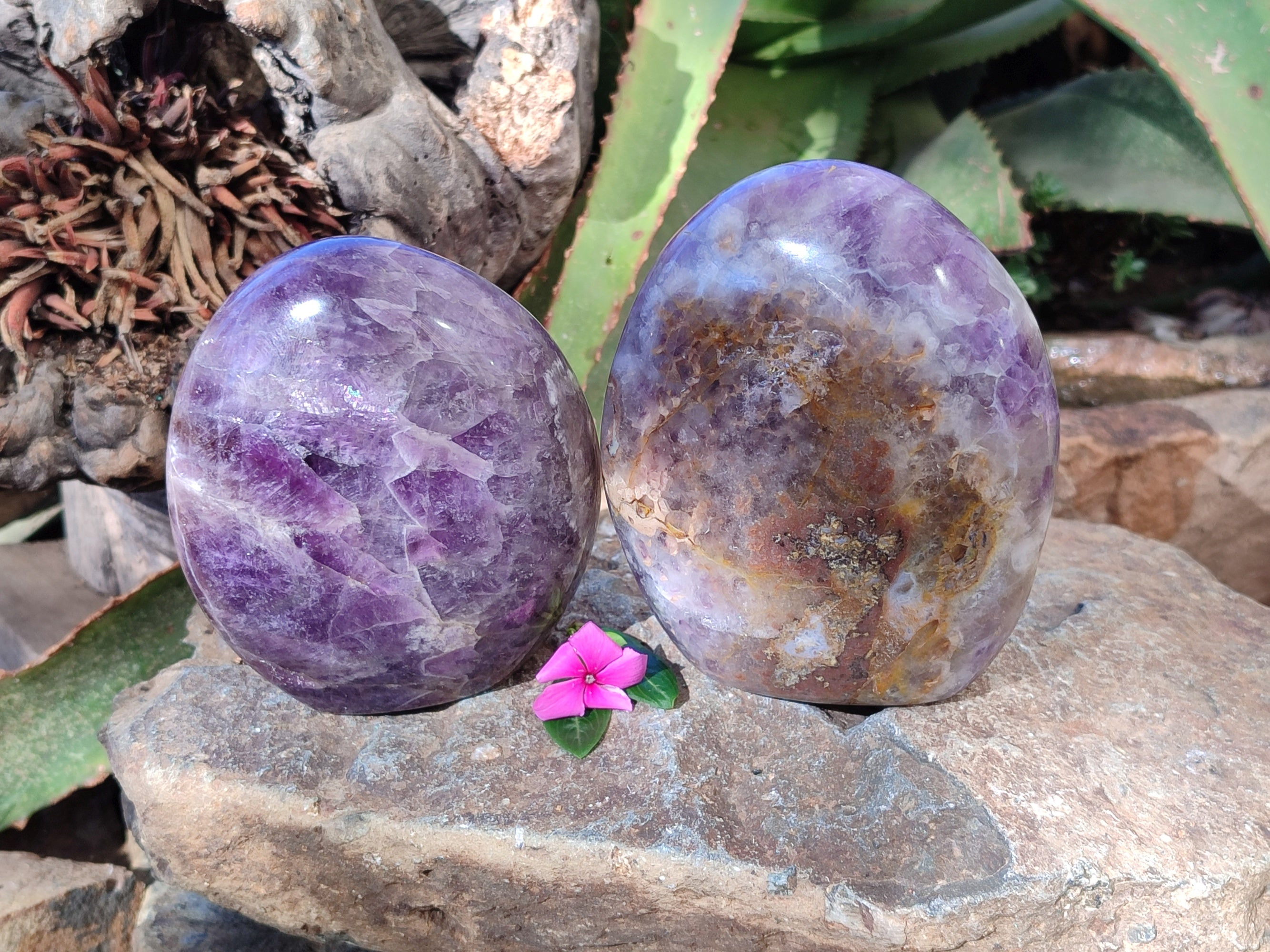 Polished Chevron Amethyst Standing Free Form x 2 From Ankazobe, Madagascar - Toprock Gemstones and Minerals 