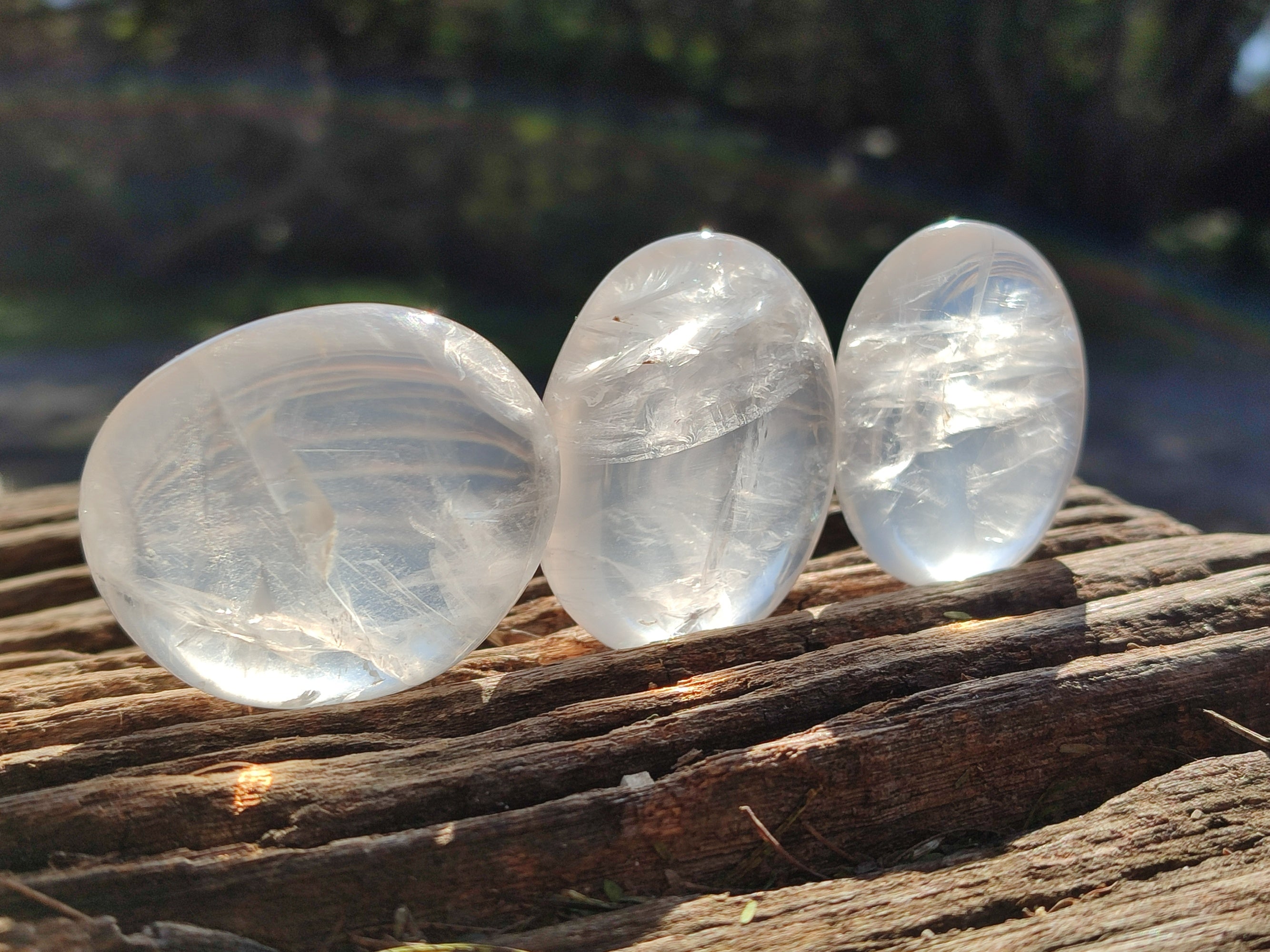Polished Girasol Pearl Quartz Palm Stones x 20 From Ambatondrazaka, Madagascar - Toprock Gemstones and Minerals 