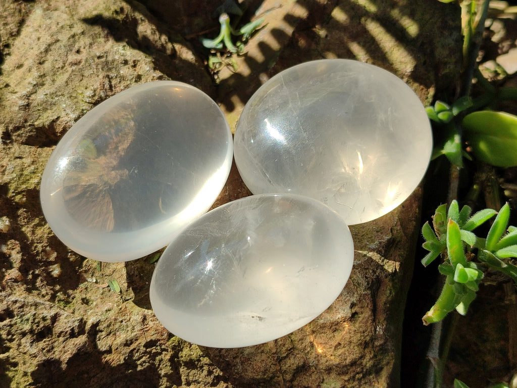 Polished Girasol Pearl Quartz Palm Stones x 20 From Ambatondrazaka, Madagascar - Toprock Gemstones and Minerals 