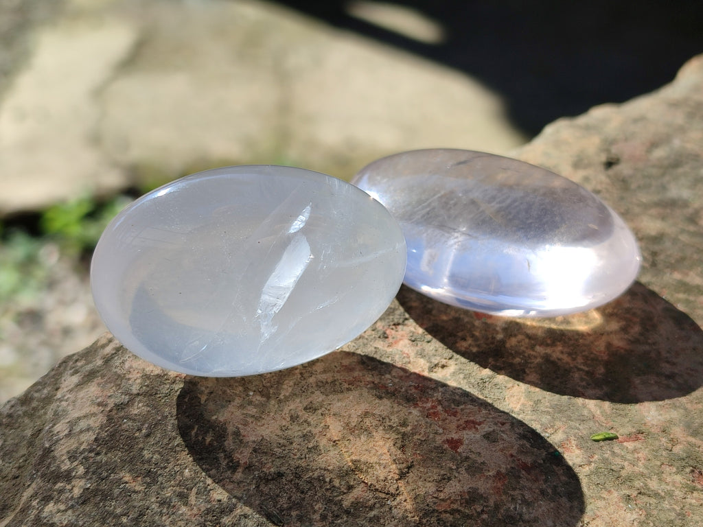 Polished Girasol Pearl Quartz Palm Stones x 20 From Ambatondrazaka, Madagascar - Toprock Gemstones and Minerals 