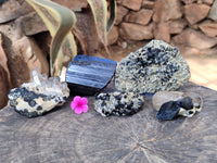 Natural Schorl Tourmaline with Hyalite Opal and Smoky Quartz x 5 From Erongo, Namibia - Toprock Gemstones and Minerals 