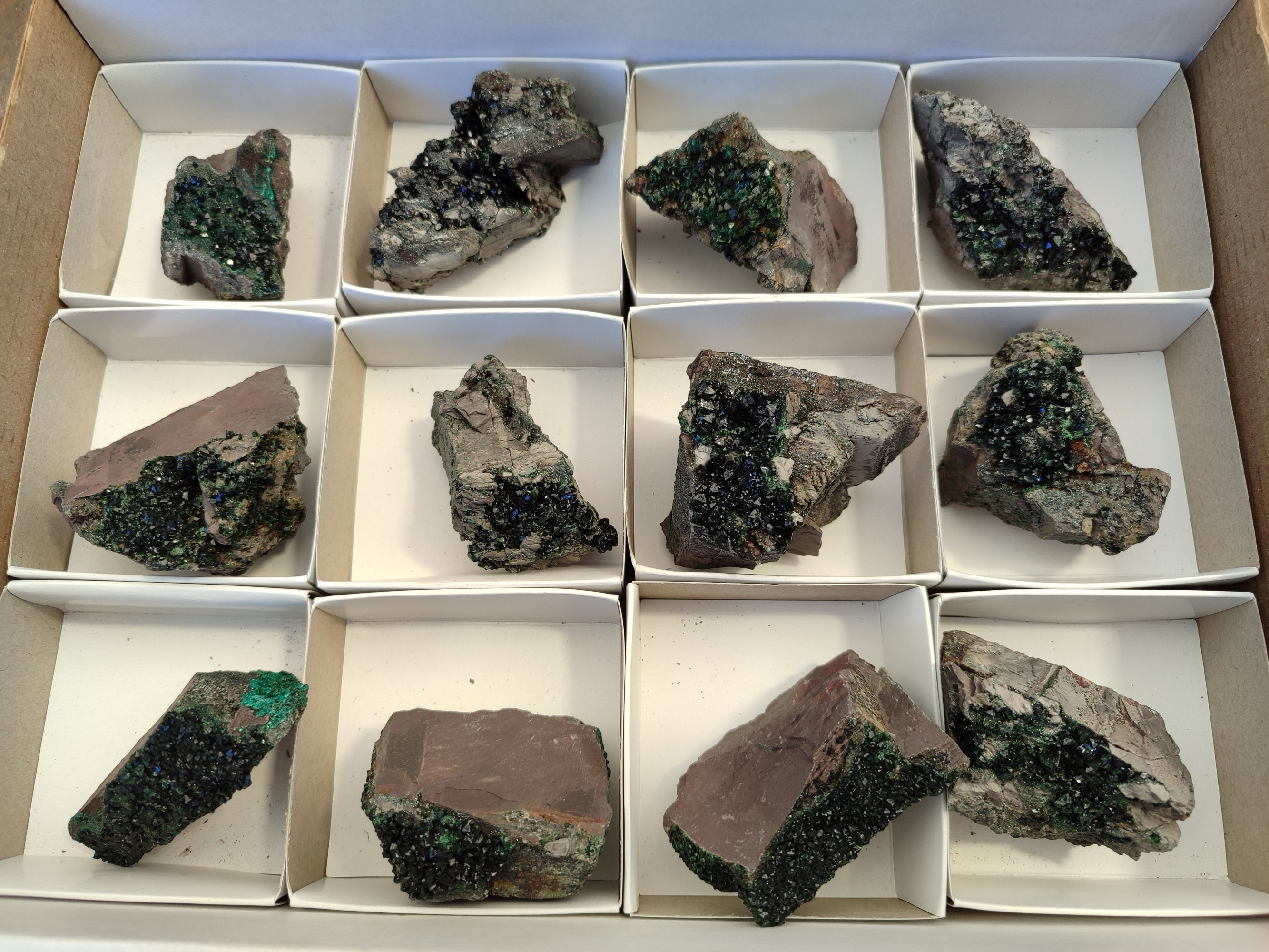 Natural Libethenite Crystals On Dolomite Matrix Specimens x 12 From Shituru, Congo - Toprock Gemstones and Minerals 