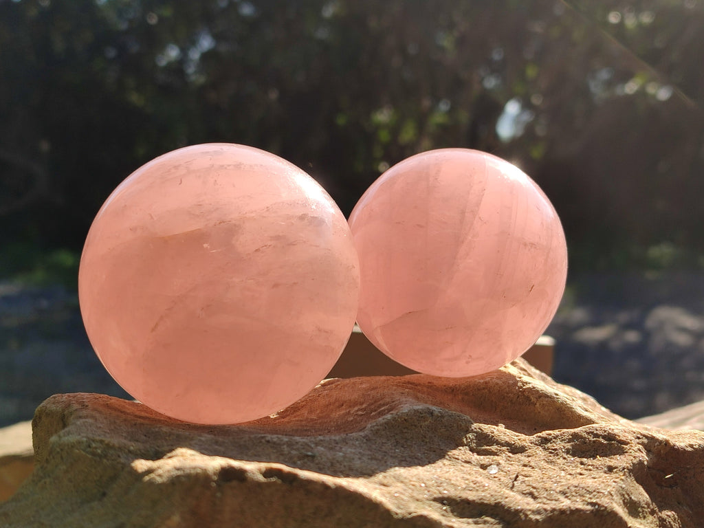 Polished Rose Quartz Spheres x 3 From Ambatondrazaka, Madagascar - Toprock Gemstones and Minerals 