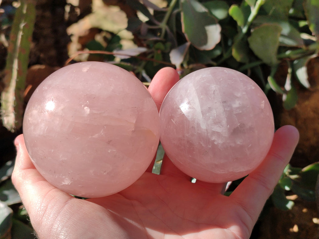 Polished Rose Quartz Spheres x 3 From Ambatondrazaka, Madagascar - Toprock Gemstones and Minerals 