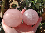 Polished Rose Quartz Spheres x 3 From Ambatondrazaka, Madagascar - Toprock Gemstones and Minerals 