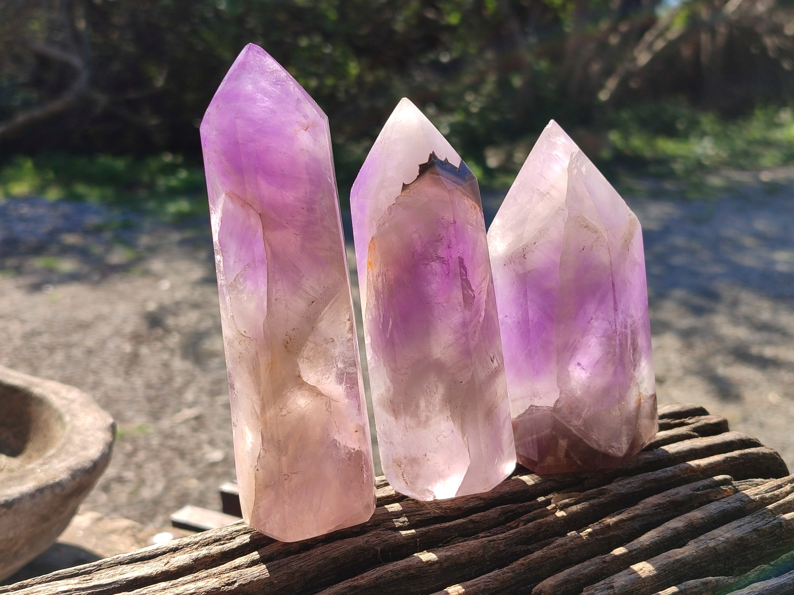 Polished Chevron Amethyst Points x 4 From Ankazobe, Madagascar - Toprock Gemstones and Minerals 