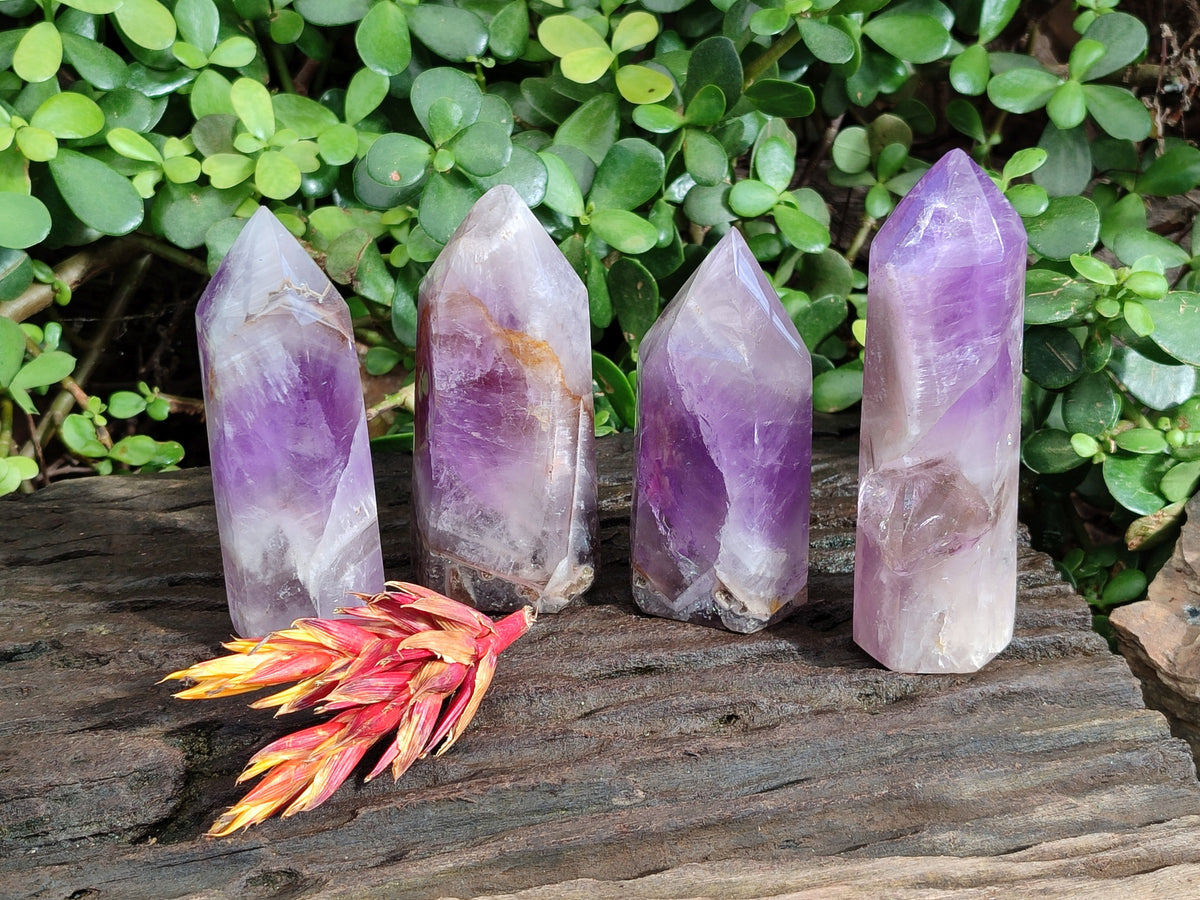 Polished Chevron Amethyst Points x 4 From Ankazobe, Madagascar - Toprock Gemstones and Minerals 
