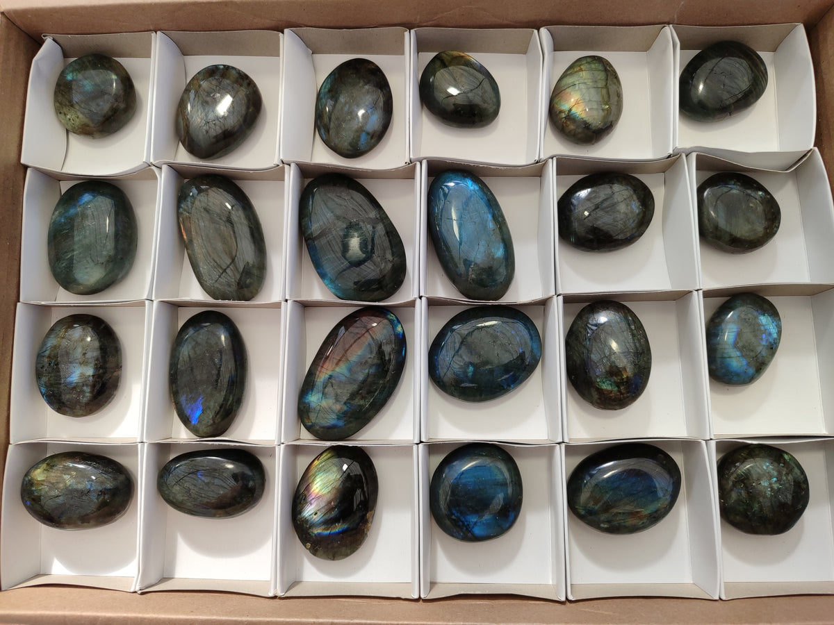 Polished Labradorite Palm Stones x 24 From Tulear, Madagascar - Toprock Gemstones and Minerals 