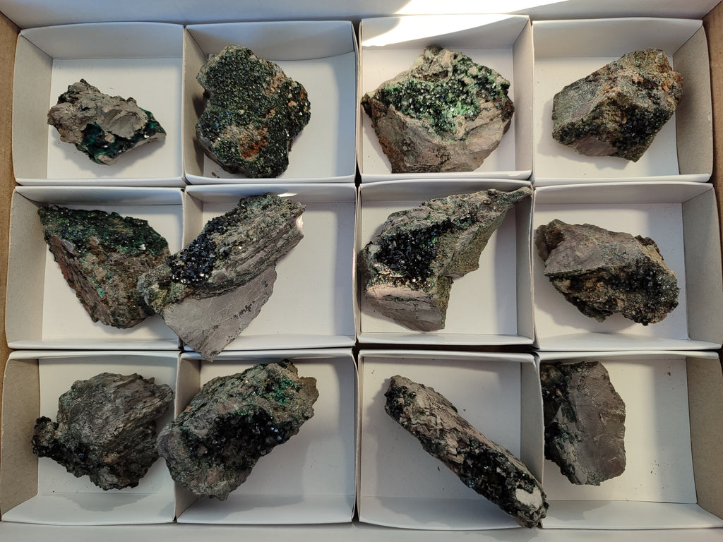 Natural Libethenite Crystals On Dolomite Matrix Specimens x 12 From Shituru, Congo - Toprock Gemstones and Minerals 