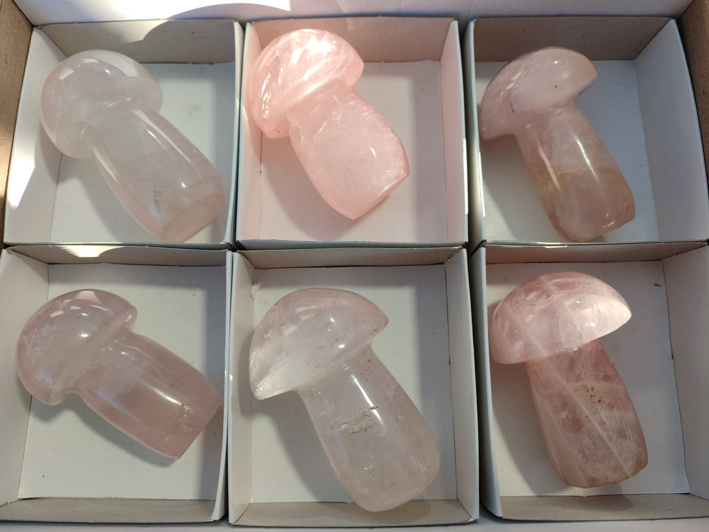 Polished Rose Quartz Mushrooms x 6 From Ambatondrazaka, Madagascar - Toprock Gemstones and Minerals 