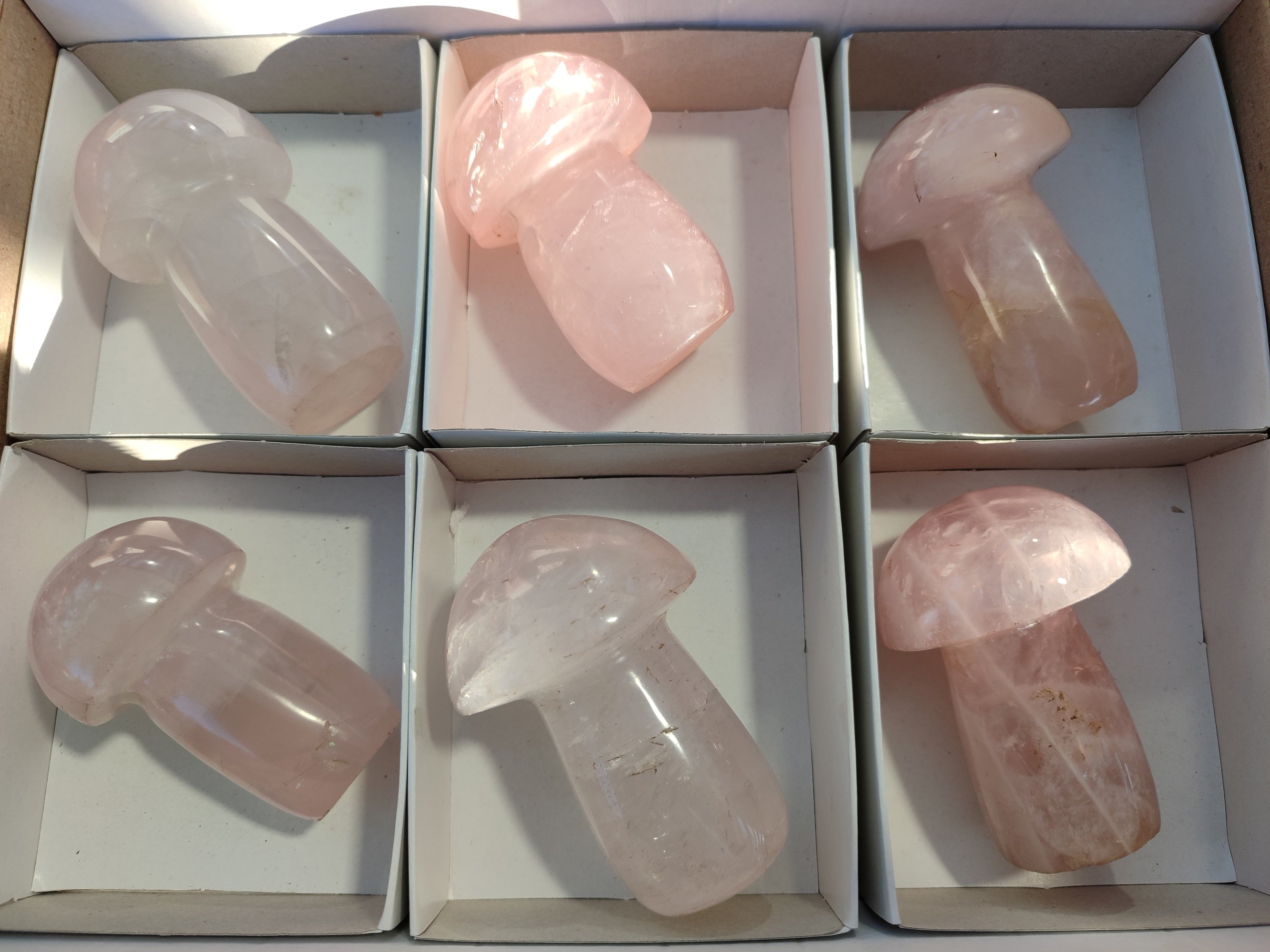 Polished Rose Quartz Mushrooms x 6 From Ambatondrazaka, Madagascar - Toprock Gemstones and Minerals 