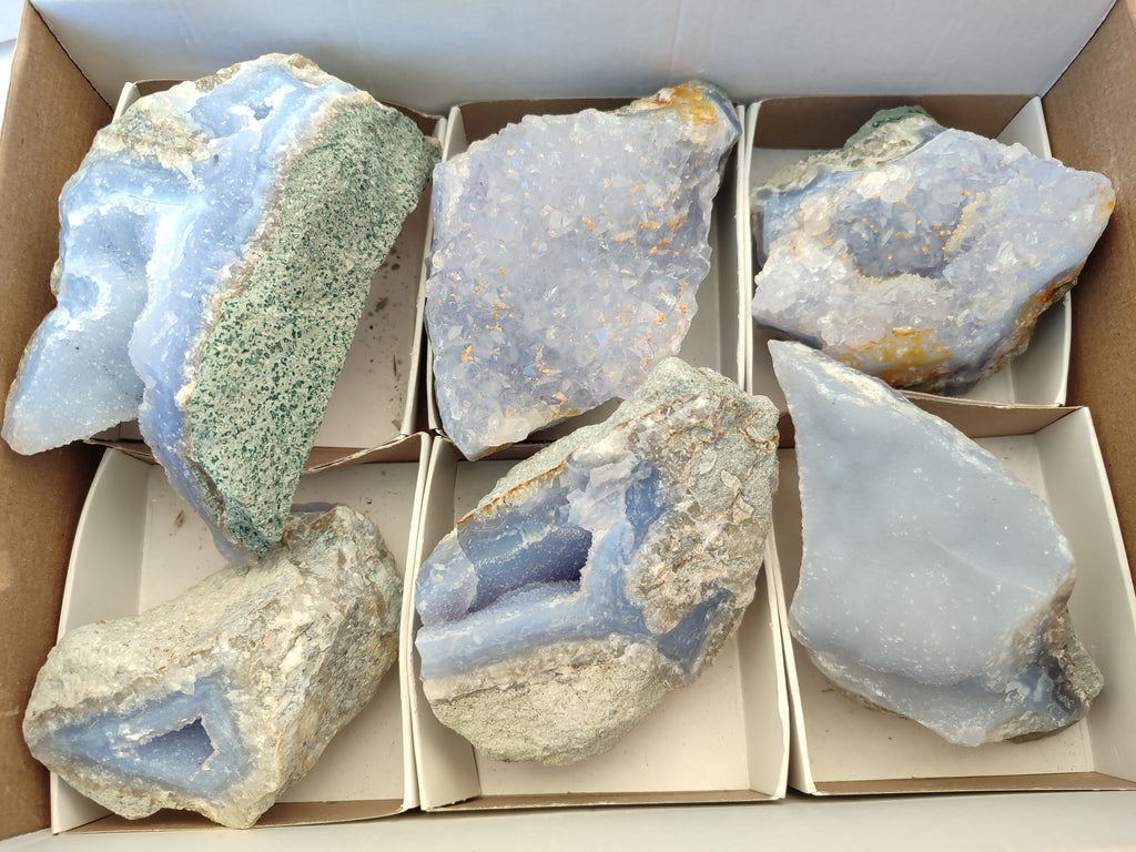 Natural Blue Lace Agate Geode Specimens x 6 From Nsanje, Malawi - Toprock Gemstones and Minerals 