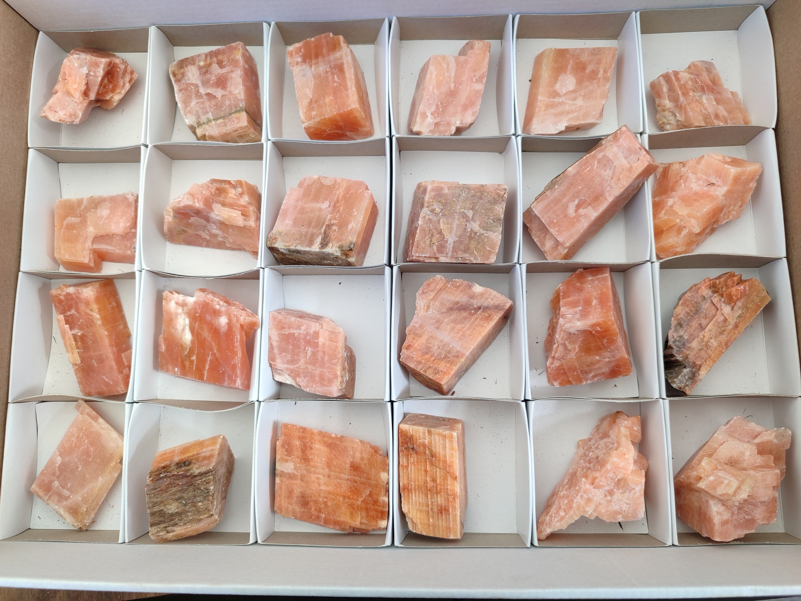 Natural Rhombohedral Sunset Orange Calcite Specimens x 24 From Spitzkop, Namibia - Toprock Gemstones and Minerals 