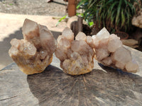 Natural Smokey Phantom Quartz Cluster x 3 From Luena, Congo
