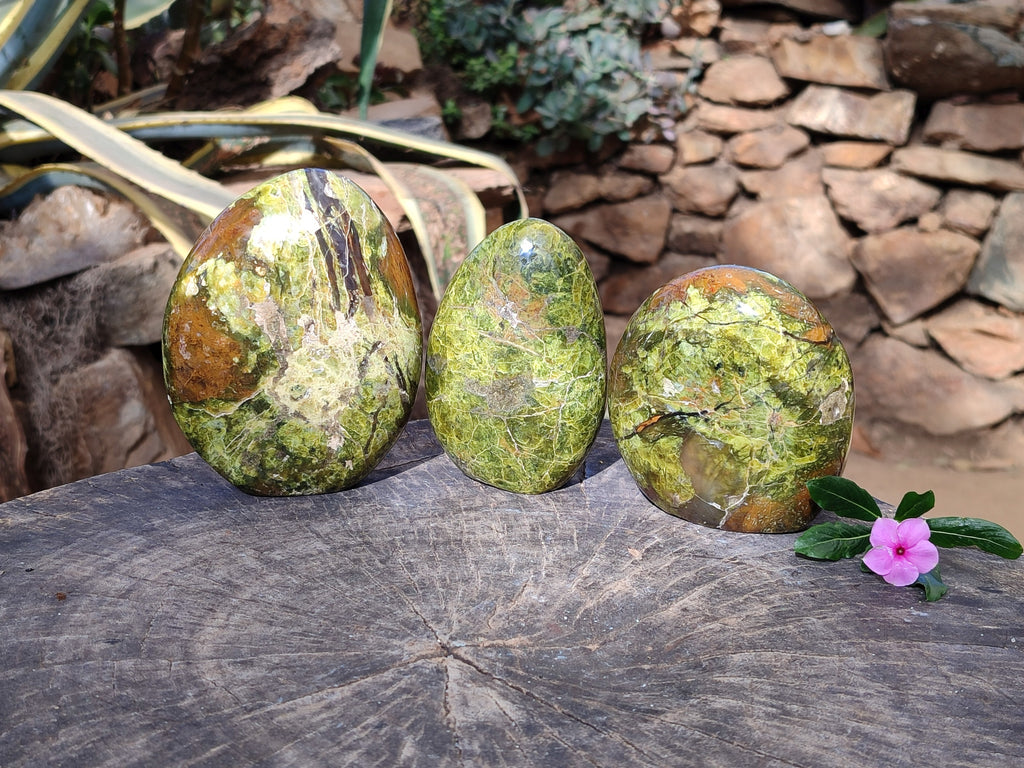 Polished Green Opal Standing Free Forms x 3 From Betroka, Madagascar - Toprock Gemstones and Minerals 