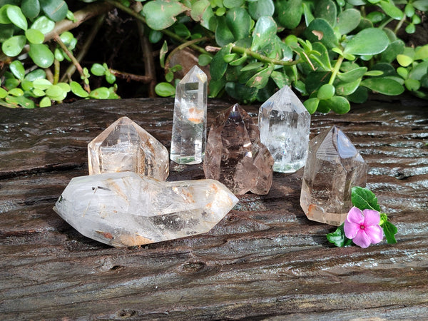 Polished Mixed Quartz and Smokey Quartz with Tourmaline Inclusions x 6 from Madagascar - Toprock Gemstones and Minerals 