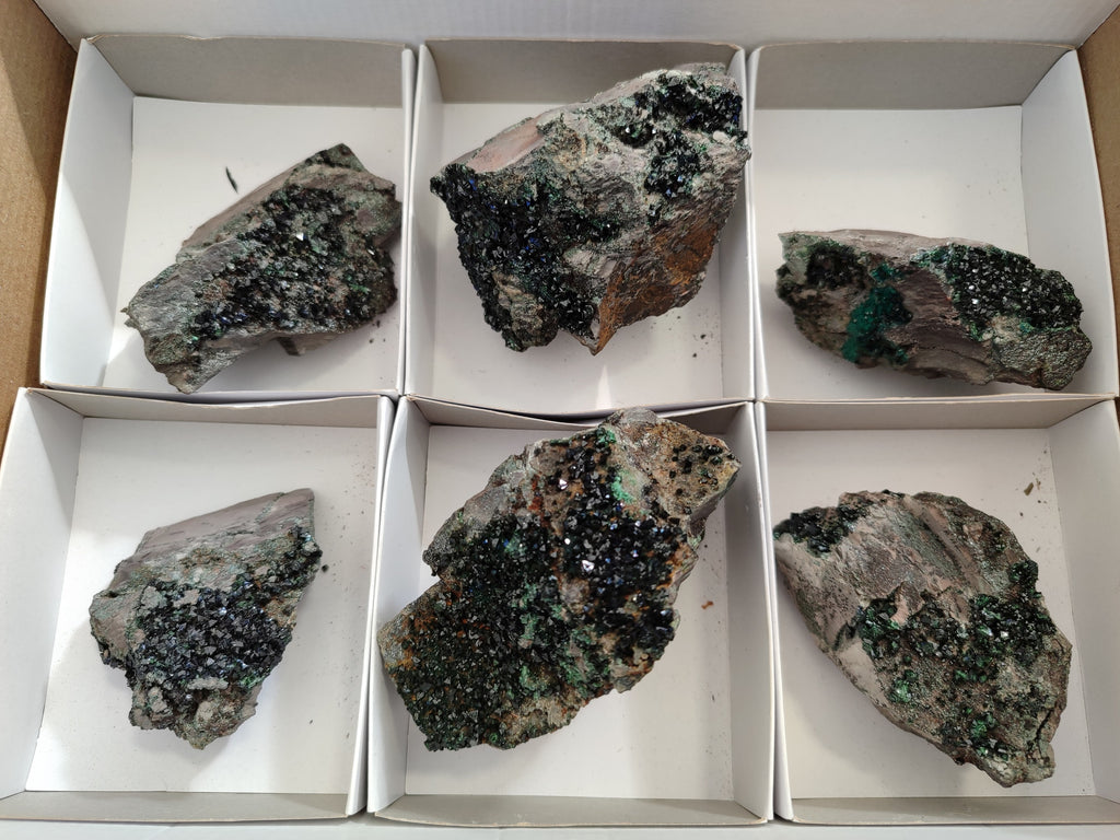 Natural Libethenite Crystals On Dolomite Matrix Specimens x 6 From Shituru, Congo - Toprock Gemstones and Minerals 