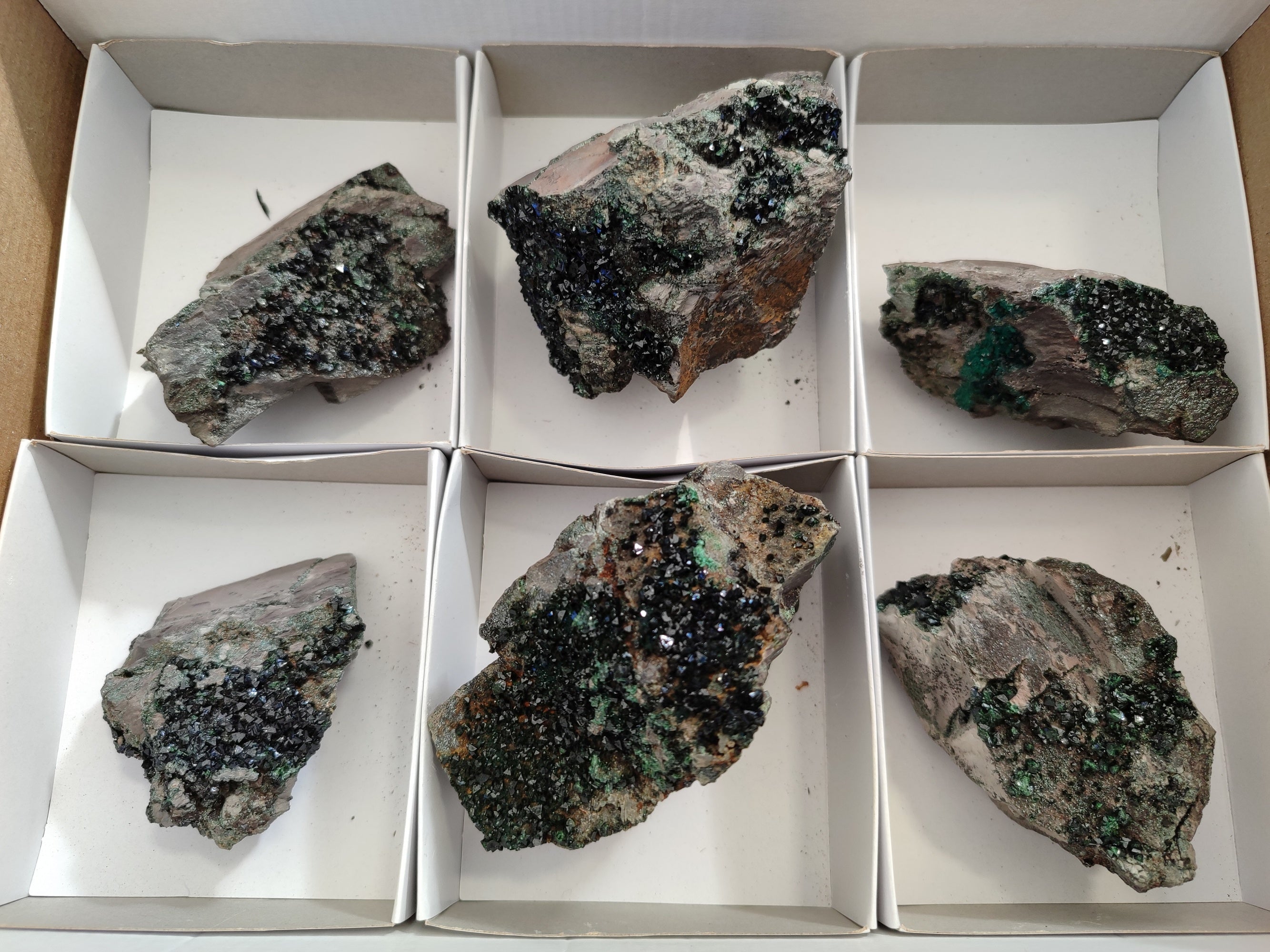 Natural Libethenite Crystals On Dolomite Matrix Specimens x 6 From Shituru, Congo - Toprock Gemstones and Minerals 