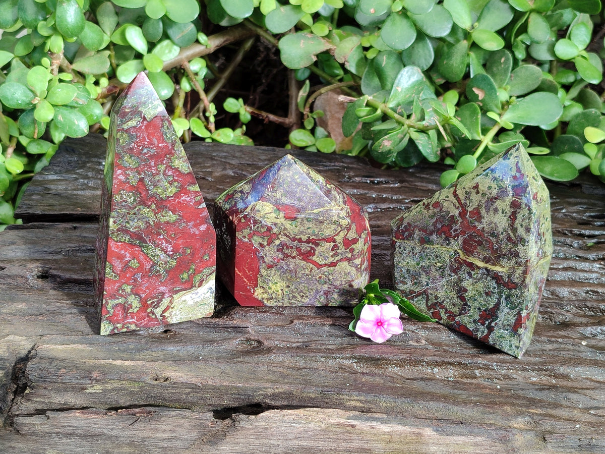 Polished Bastite Dragons Blood Stone Points x 3 From Tshipise, South Africa - Toprock Gemstones and Minerals 