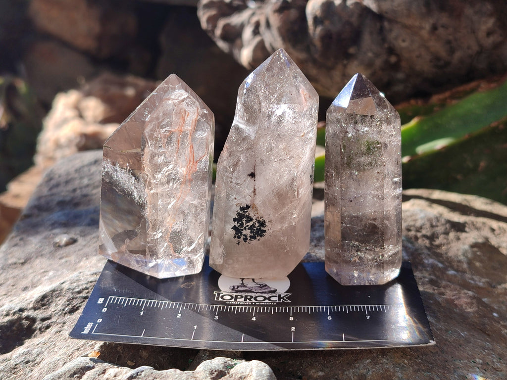 Polished Mixed Wonderland Inclusion Quartz Crystals Including Rutile x 12 from Madagascar - Toprock Gemstones and Minerals 