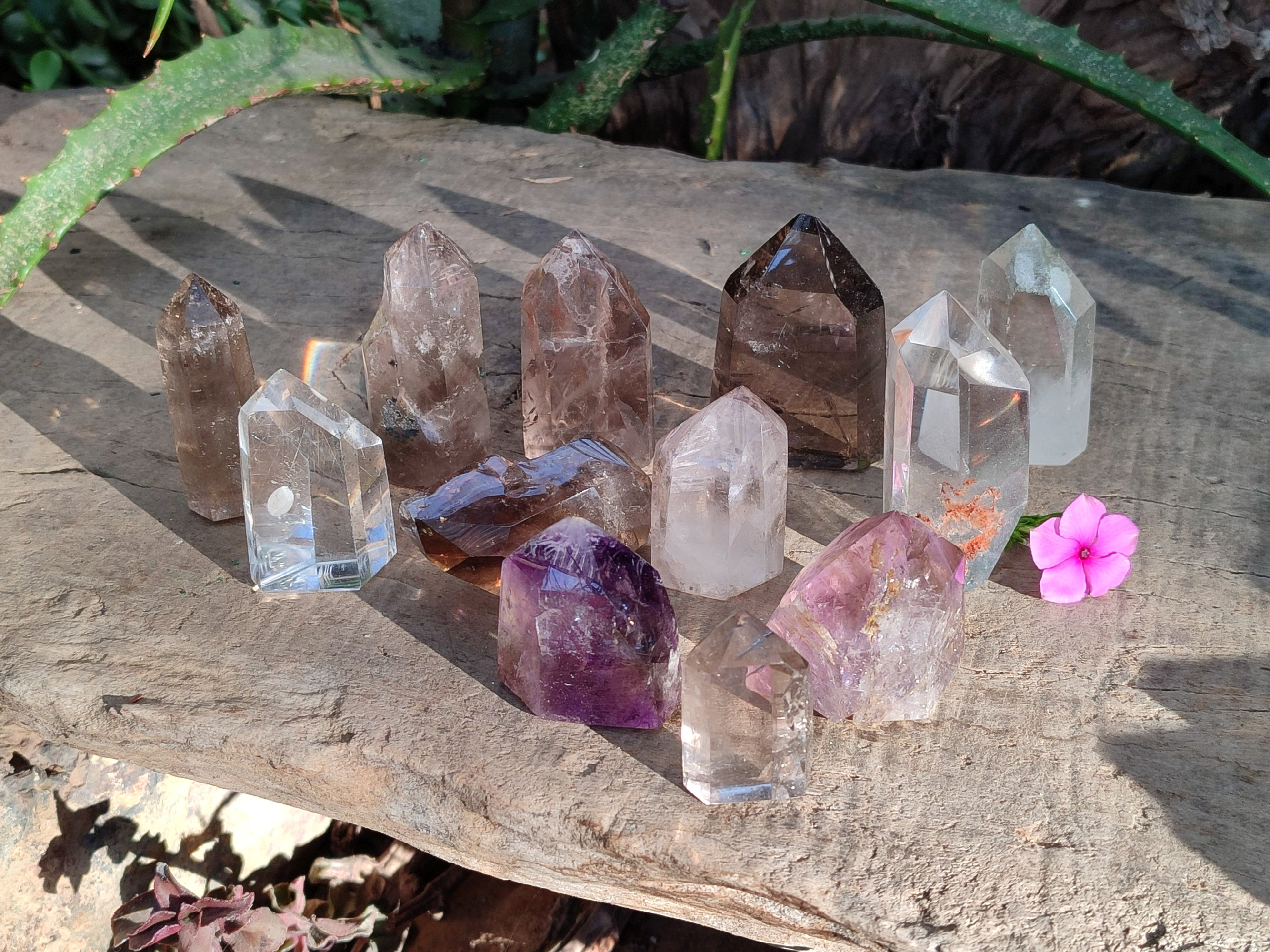 Polished Mixed Wonderland Inclusion Quartz Crystals Including Rutile x 12 from Madagascar - Toprock Gemstones and Minerals 