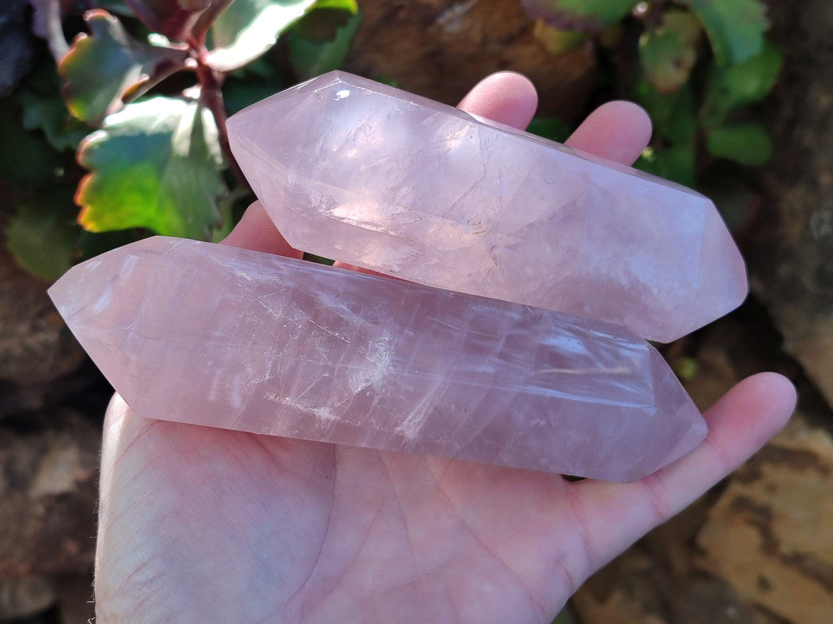 Polished Double Terminated Rose Quartz Points x 4 Ambatondrazaka, Madagascar - Toprock Gemstones and Minerals 
