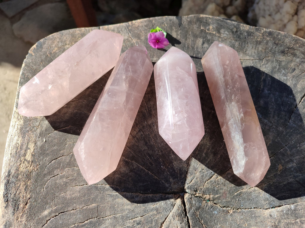 Polished Double Terminated Rose Quartz Points x 4 Ambatondrazaka, Madagascar - Toprock Gemstones and Minerals 