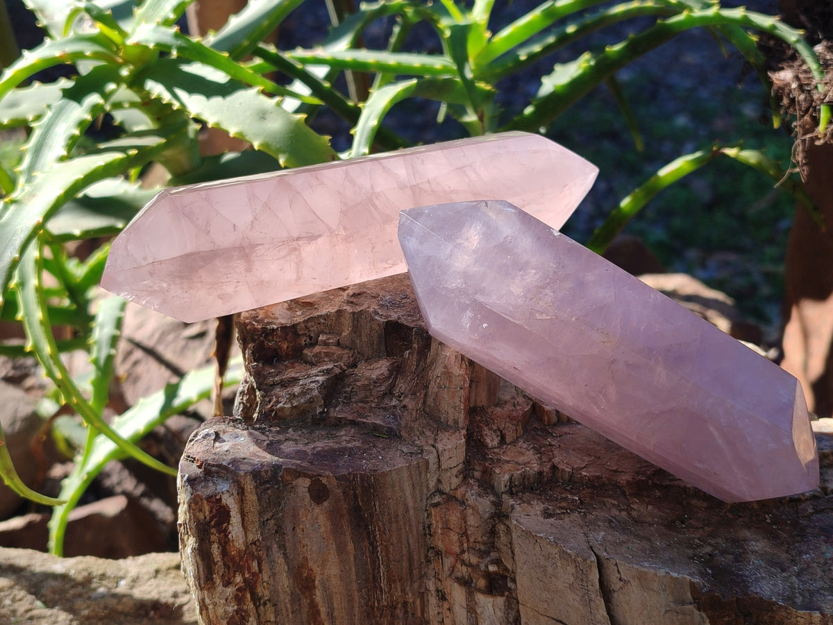 Polished Double Terminated Rose Quartz Points x 4 Ambatondrazaka, Madagascar - Toprock Gemstones and Minerals 