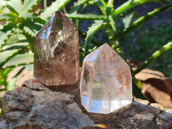 Polished Mixed Quartz and Smokey Inclusions Quartz including Citrine Quartz x 6 from Madagascar - Toprock Gemstones and Minerals 